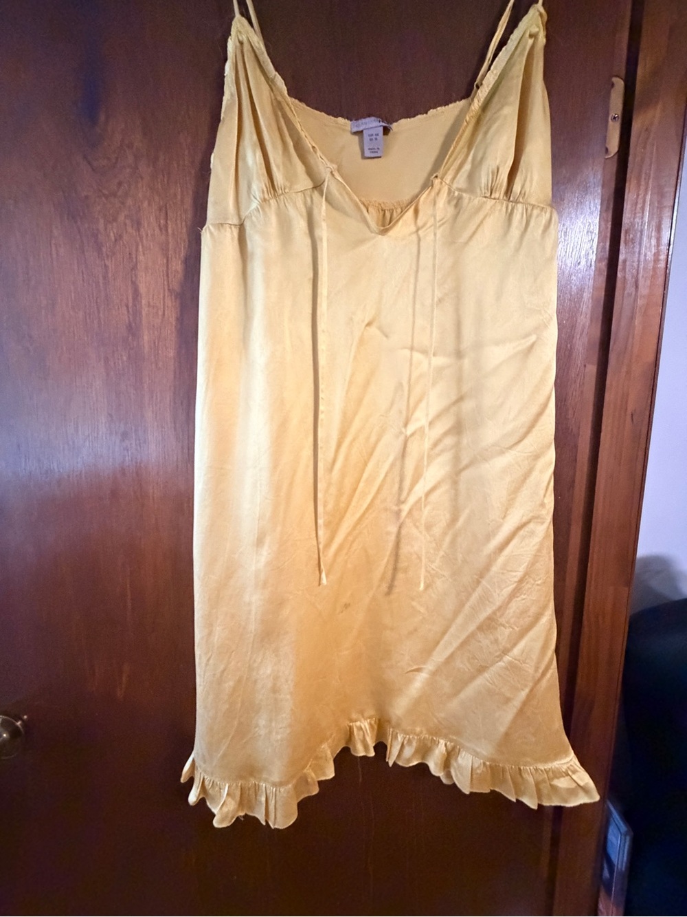 H&M Yellow Satin Ruffle-Trim Slip Dress